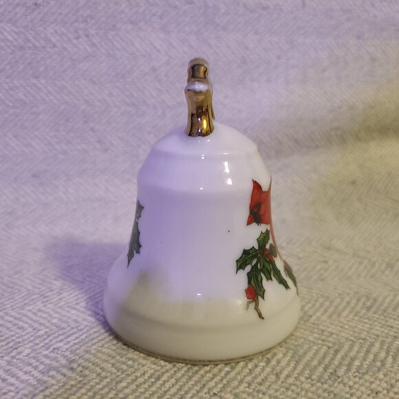 Lefton hand painted Christmas holiday bell with cardinal and holly - Picture 5 of 9